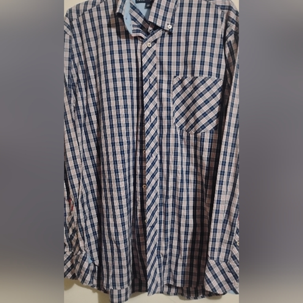 Tommy Hilfiger Shirt Button Down 80's 2 Ply Fabric Red White Blue C20 size L/G